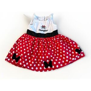 Disneyland Minnie Mouse Polka Dot White Tank One Piece Dress‎ Size 3m